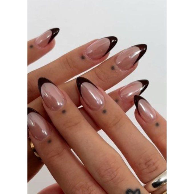Dark Brown French Tips Small Black Dots Visual Idea Dark Brown French Tips Small Black Dots Visual Idea β Everyday Winter Nails