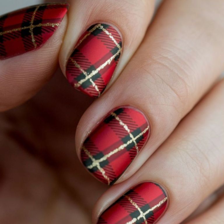Cozy Matte Plaid Winter Nails Cozy Matte Plaid Winter Nails β Winter Square Nails