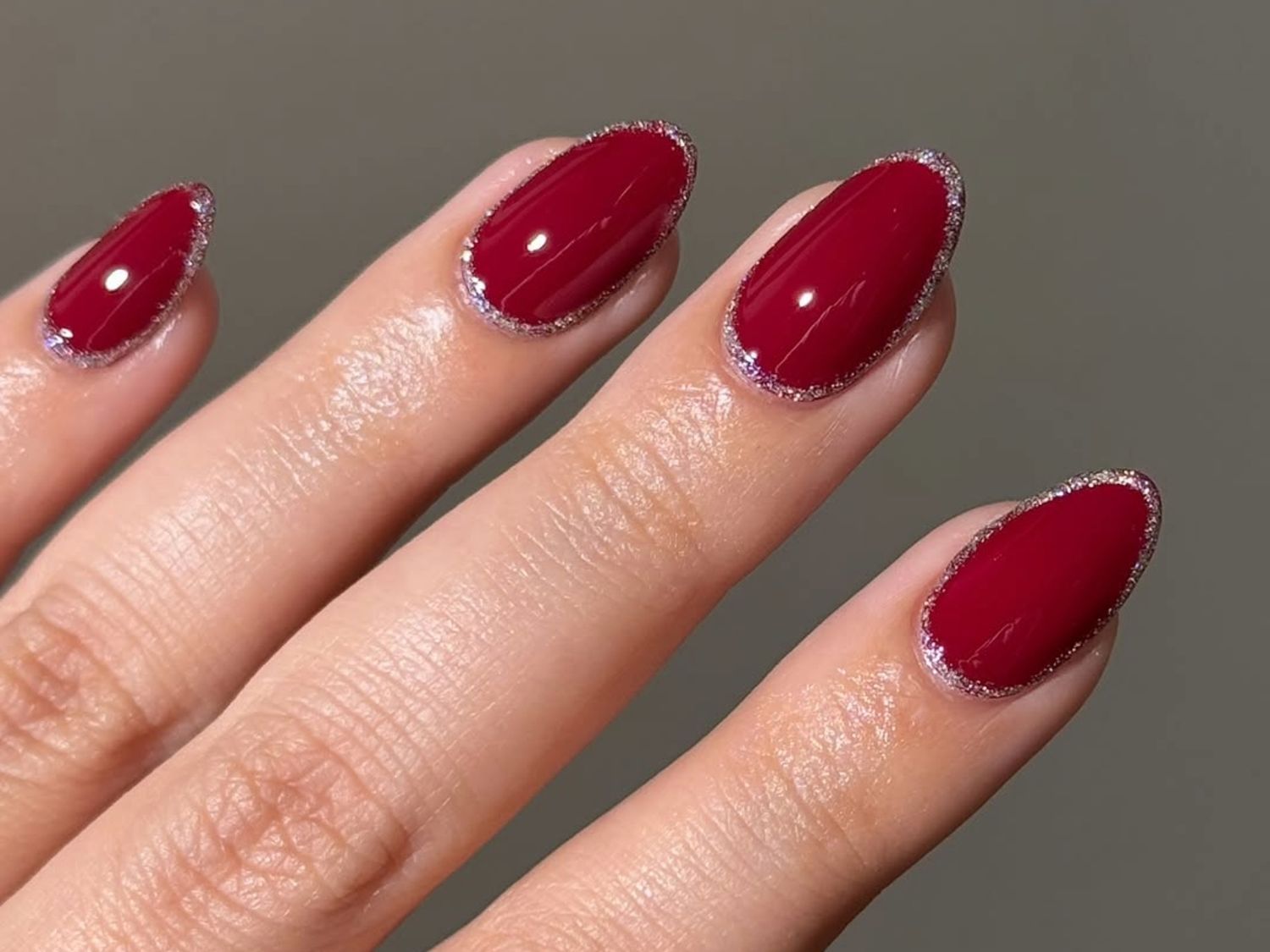 Deep Red with Silver Glitter French Tips Deep Red with Silver Glitter French Tips β Winter Red Nails