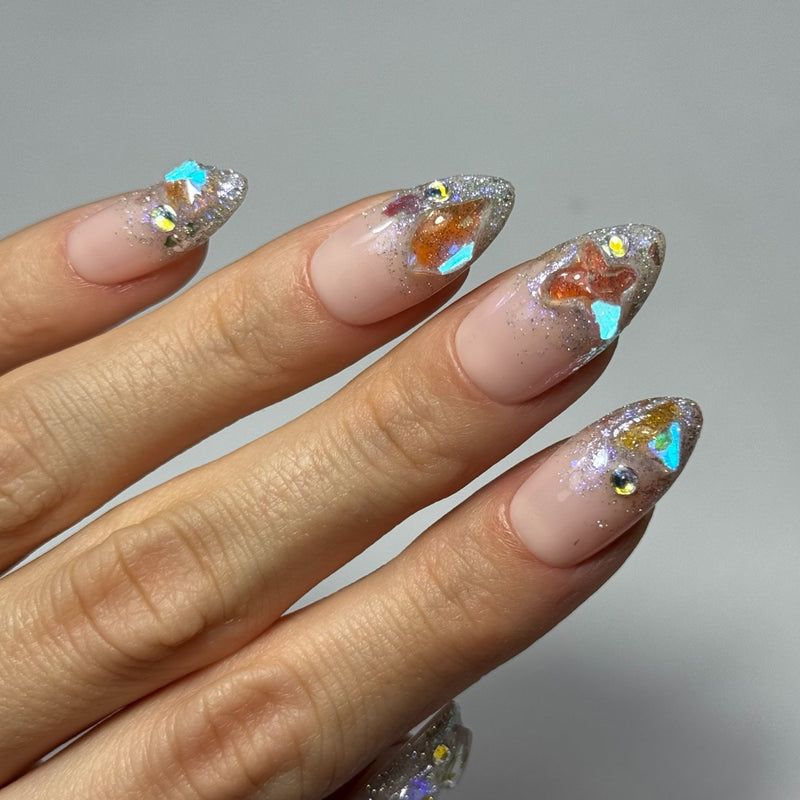 Silver Glitter Iridescent Flake Almond Nails Silver Glitter Iridescent Flake Almond Nails β Sparkly New Years Nails 2027