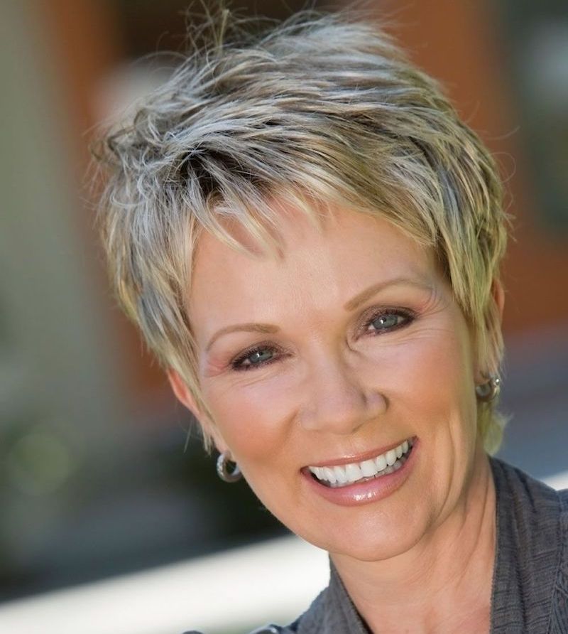 Textured Blonde Pixie With Grey Streaks Textured Blonde Pixie With Grey Streaks β Winter Haircuts for Women Over 70