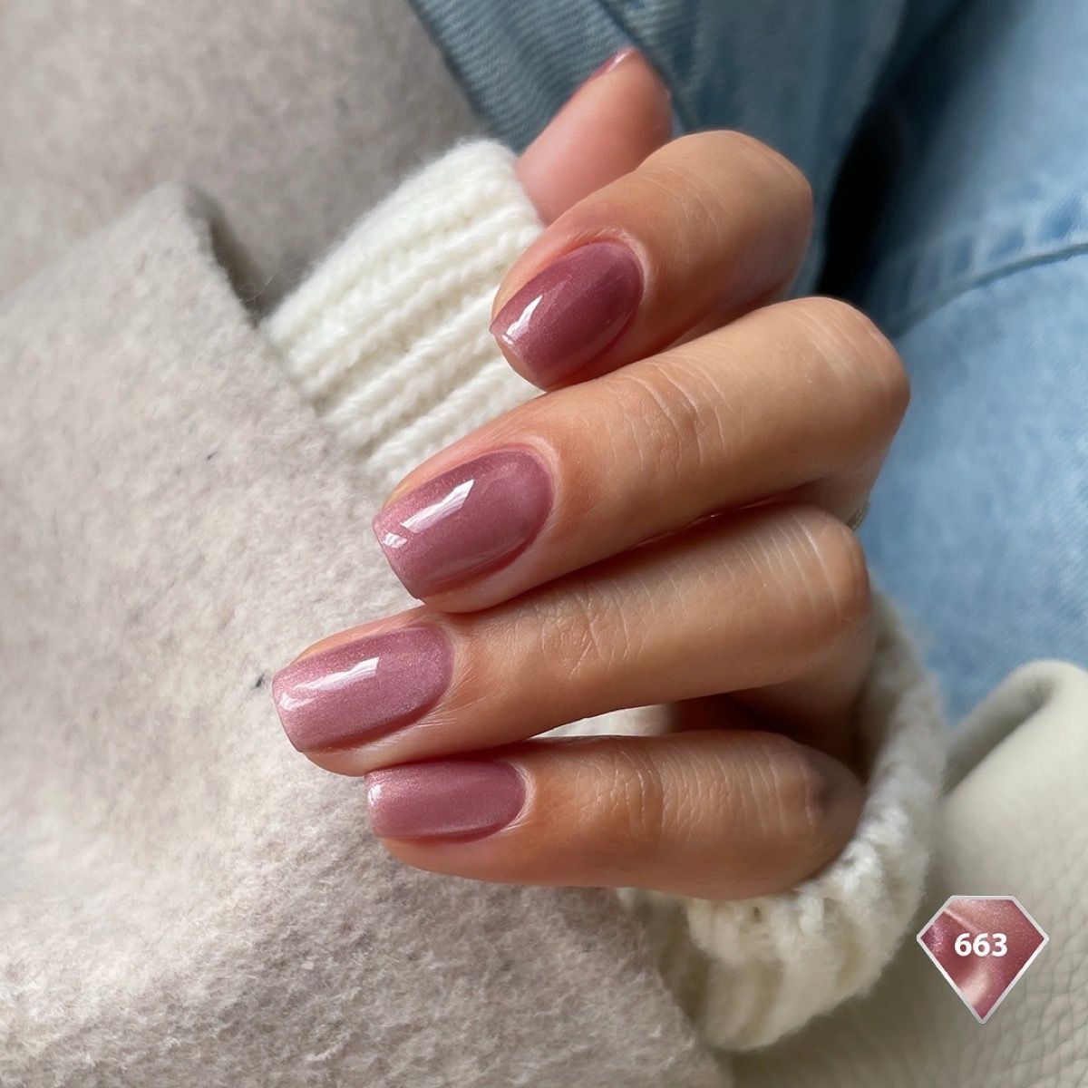 Mauve Shimmer Nails — Short Winter Square Nails