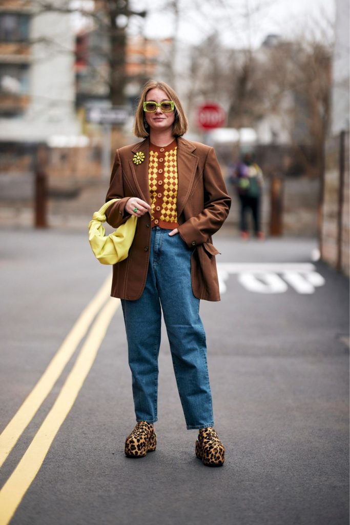 Brown Blazer and Checkered Cardigan for a Casual Yet Stylish Look — NYC Winter Outfits