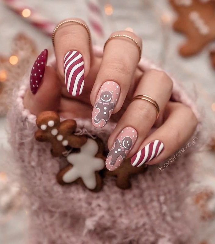 Matte Oval Nails with Gingerbread Men Matte Oval Nails with Gingerbread Men β Christmas Acrylic Nails 2026