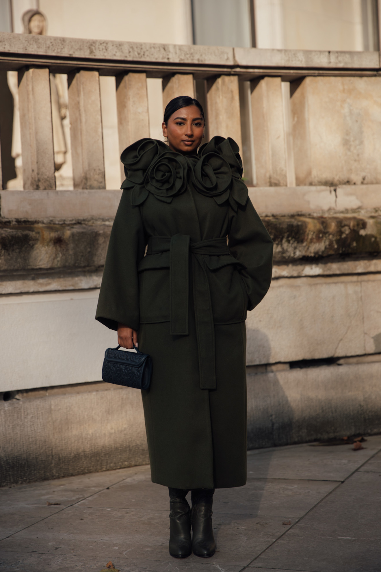 Statement Green Coat with Oversized Floral Lapels Statement Green Coat with Oversized Floral Lapels β Old Money Winter Outfits