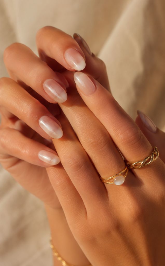 Sheer Milky White With Subtle Shimmer Sheer Milky White With Subtle Shimmer β Winter Champagne Nails