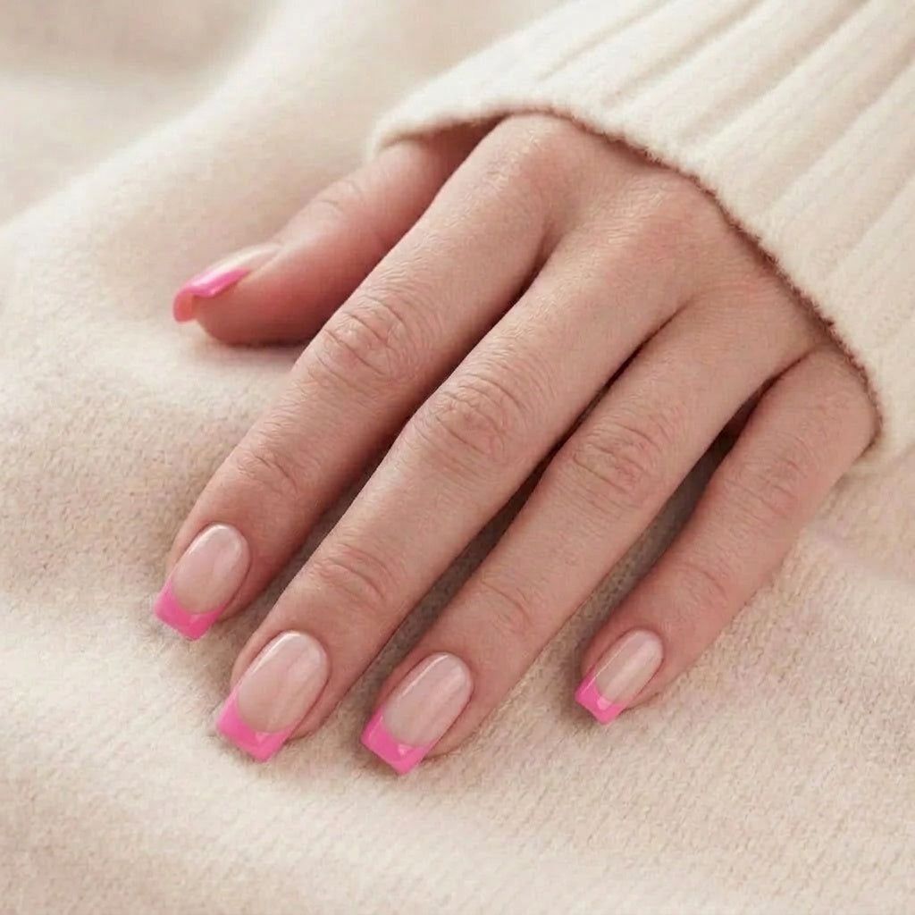 Vibrant Pink French Tip Nails Vibrant Pink French Tip Nails β Winter Square Nails