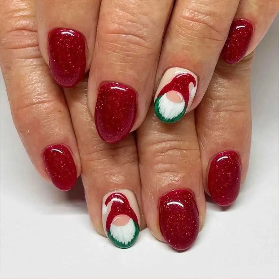 Festive Gnome Short Oval Nails — Christmas Nails for Women Over 50 2026
