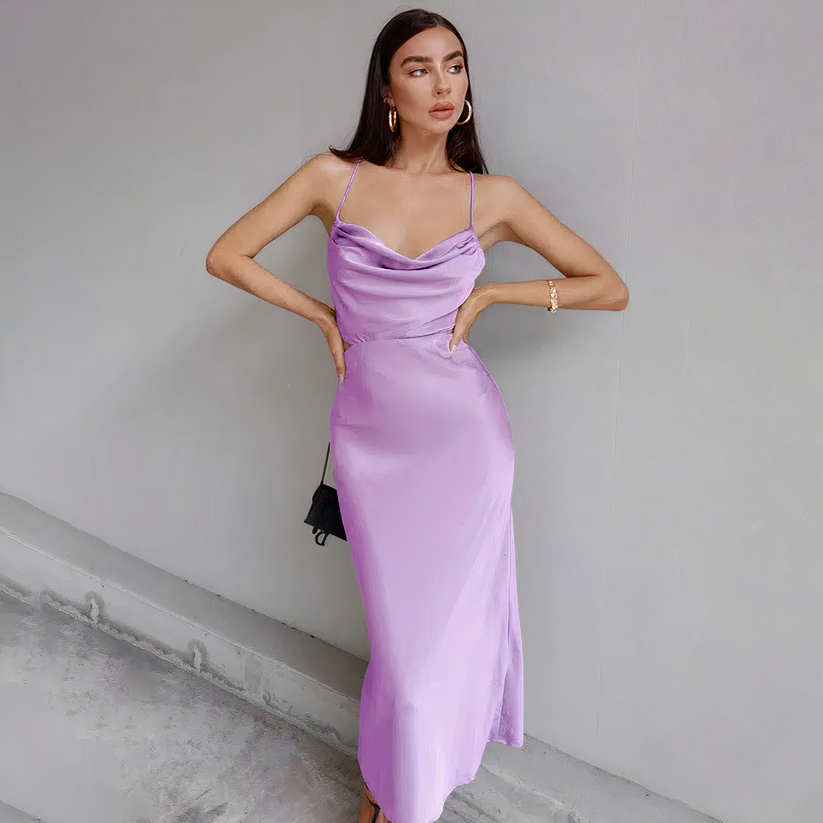 Lavender Purple Satin Slip Dress for Evening Chic — Royal Purple Outfits