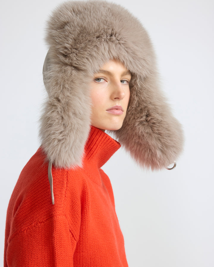 Grey Fur Trapper Hat with Orange Knit Turtleneck Grey Fur Trapper Hat with Orange Knit Turtleneck β Fur Hat Outfits