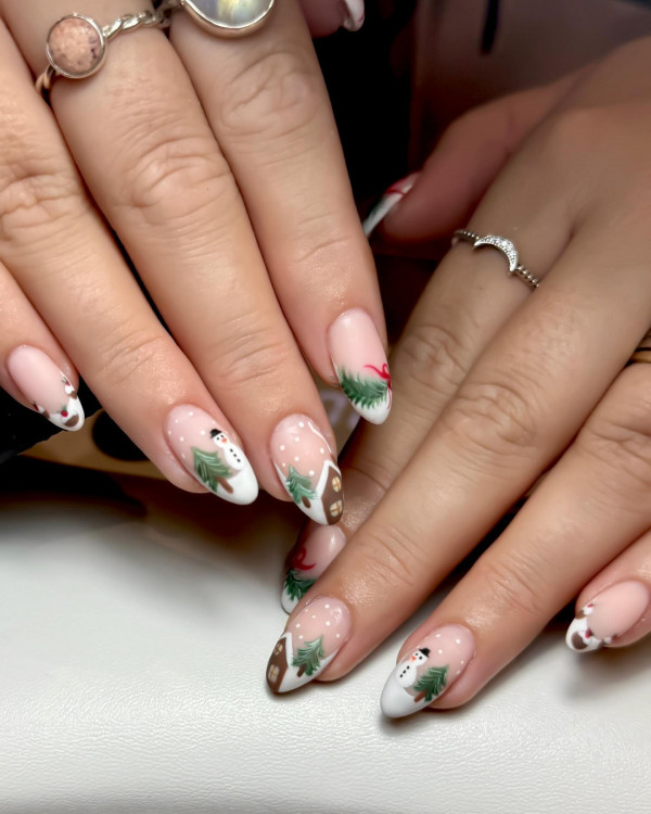 French Tip Christmas Village Nails French Tip Christmas Village Nails โ Winter Wonderland Nails