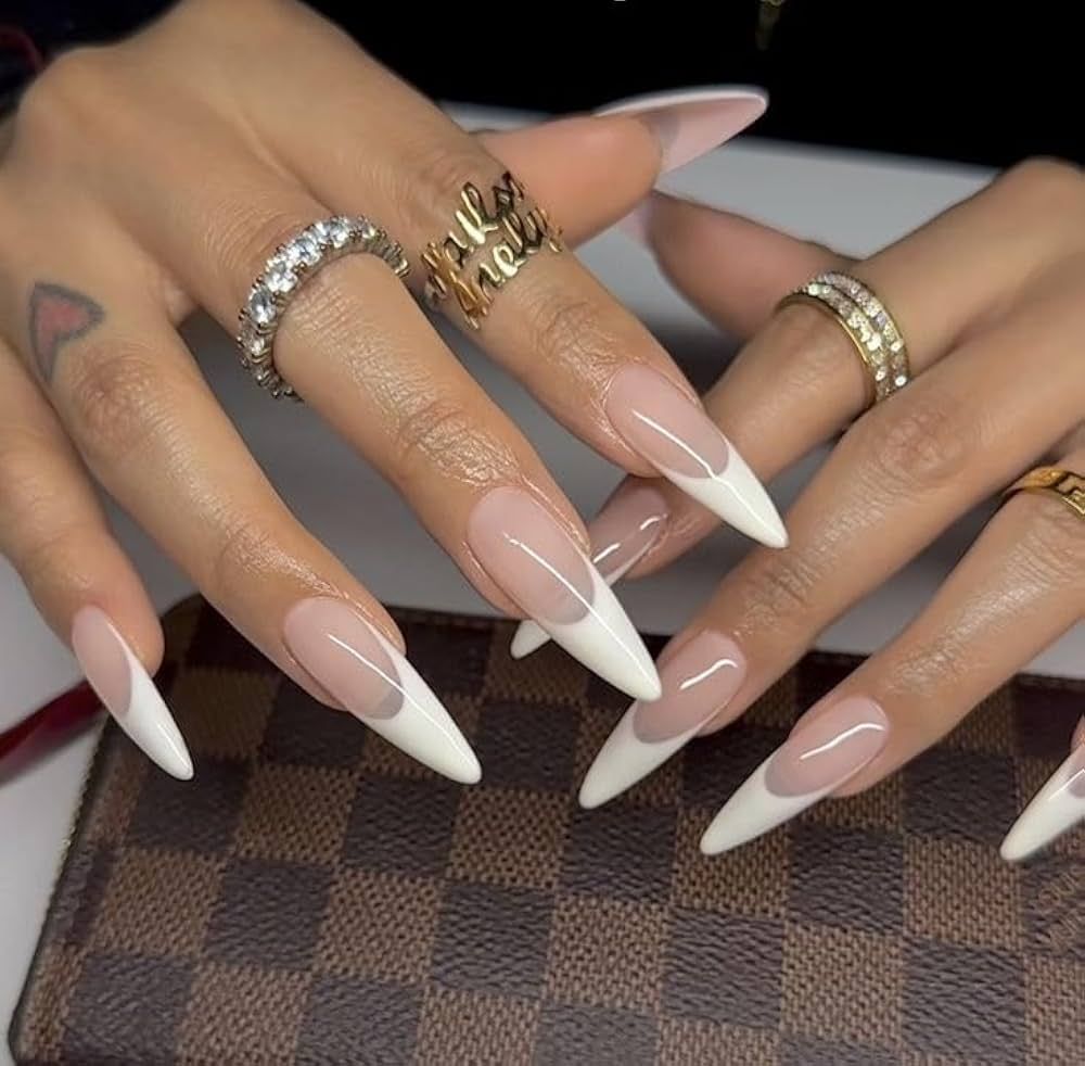 Classic French Manicure Glossy Stilettos Classic French Manicure Glossy Stilettos β Winter Stiletto Nails
