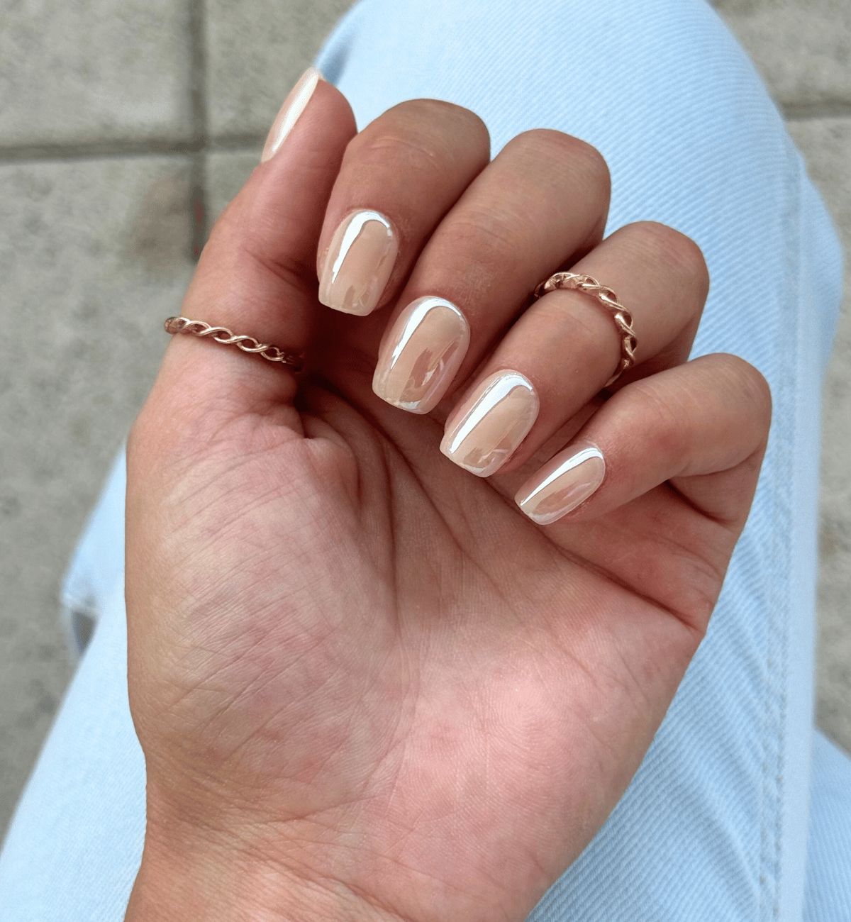 Chrome Tip Glossy Nude Square Nails Chrome Tip Glossy Nude Square Nails β Classy Short Winter Nails