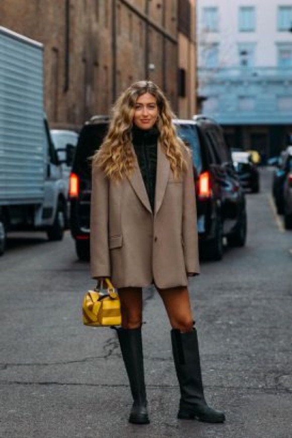 Oversized Comfort: Knee-High Boots with Blazer Oversized Comfort: Knee-High Boots with Blazer β Black Boots Outfits