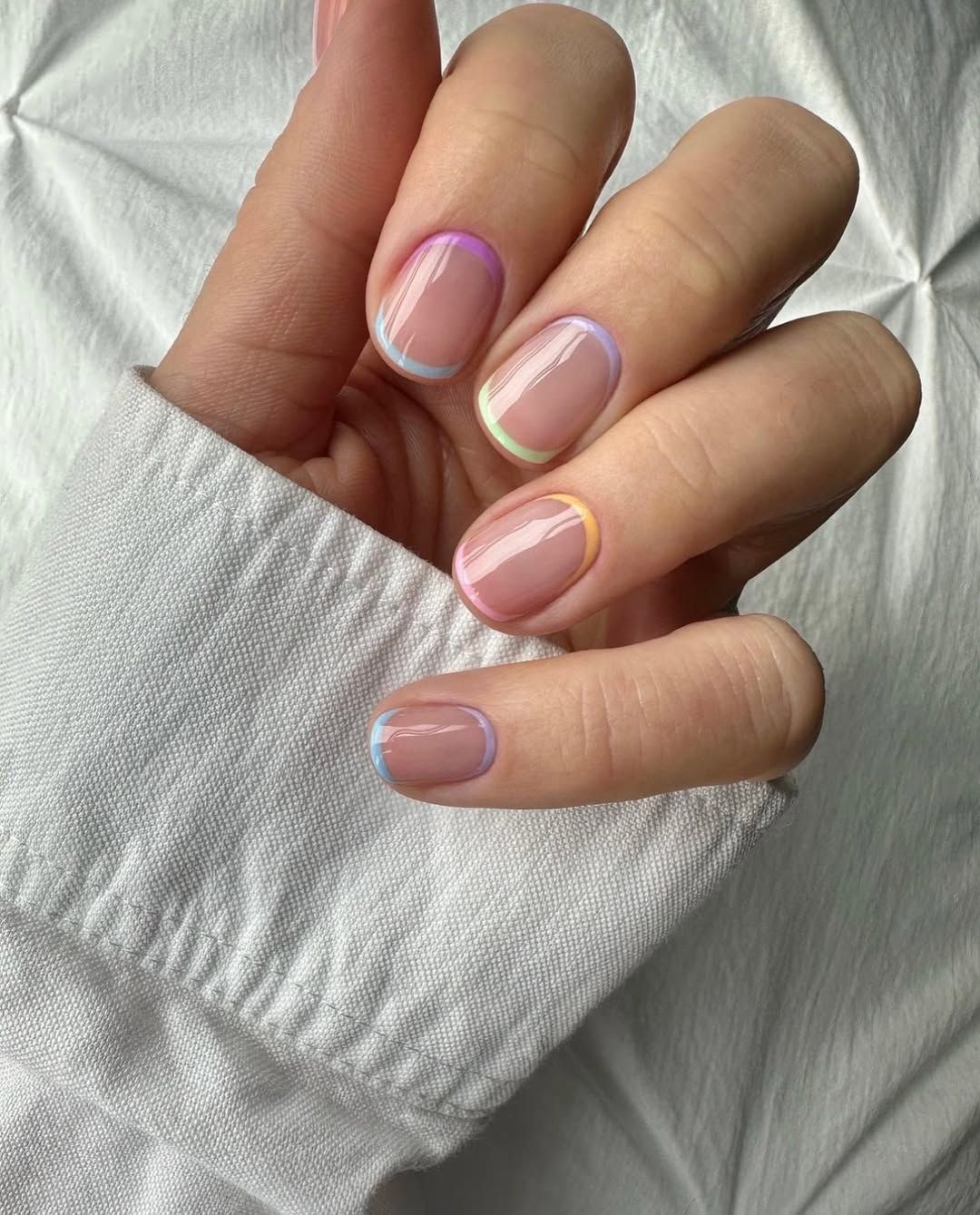 Short Almond Pastel French Tips — Pastel Winter Nails