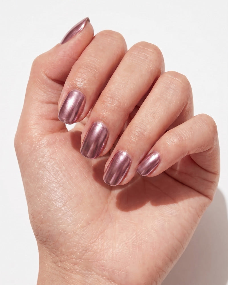Metallic Rose Gold Chrome Short Oval Nails Metallic Rose Gold Chrome Short Oval Nails โ Winter Chrome Nails