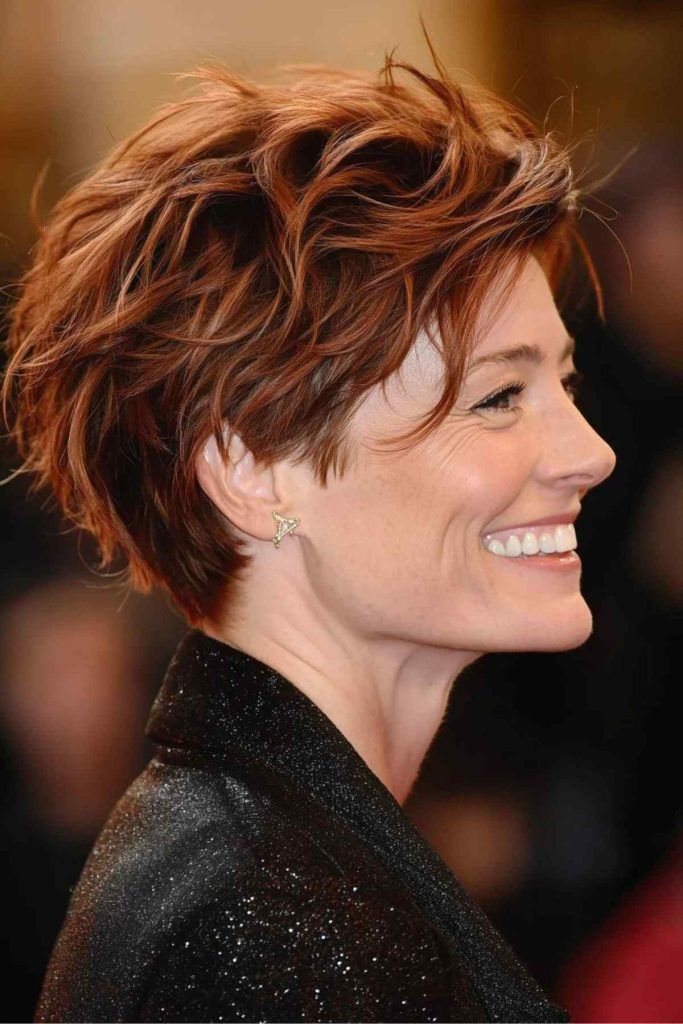 Ear Pixie Shag Copper Red Blonde Ear Pixie Shag Copper Red Blonde β Winter Hair Colors for Women Over 40