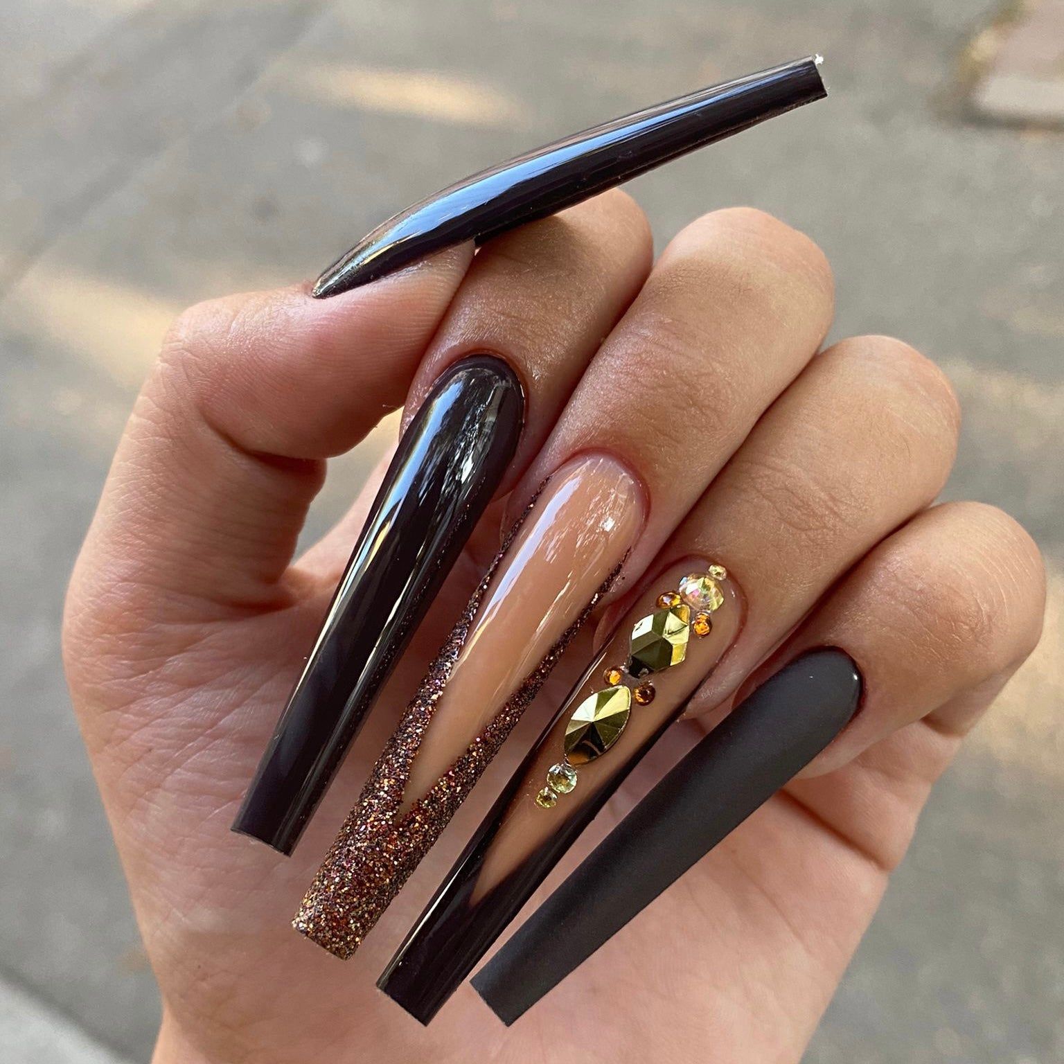 Glossy With Matte Accents Visual Idea — Long Winter Coffin Nails