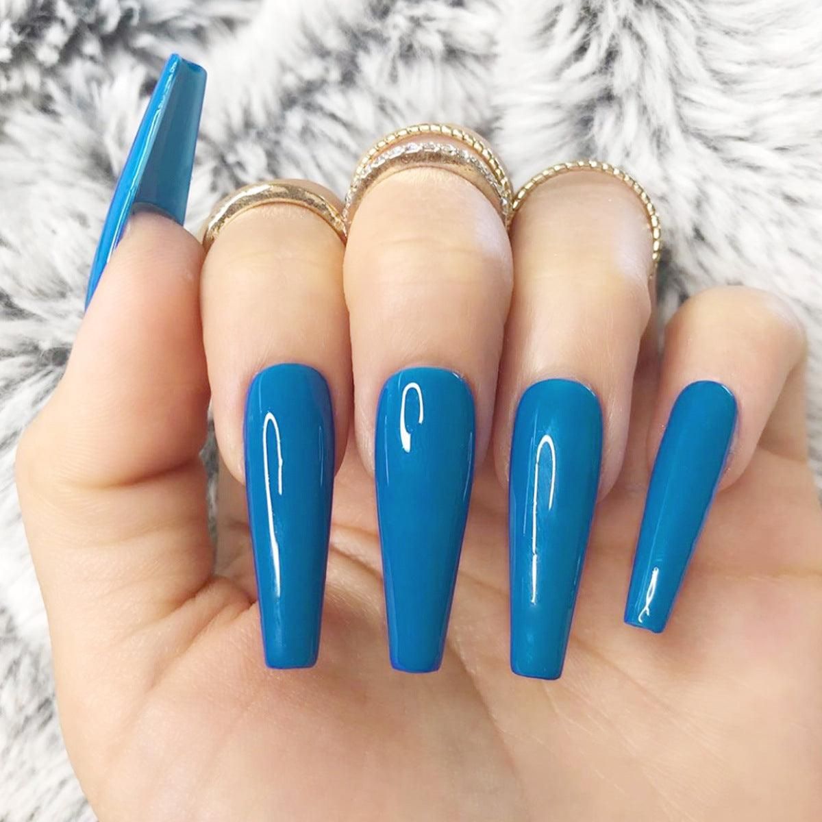 Vibrant Teal Blue Glossy Coffins — New Years Press On Nails 2027