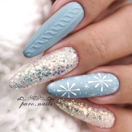 Long Coffin Cable Knit Snowflake Nails Long Coffin Cable Knit Snowflake Nails โ Winter Wonderland Nails