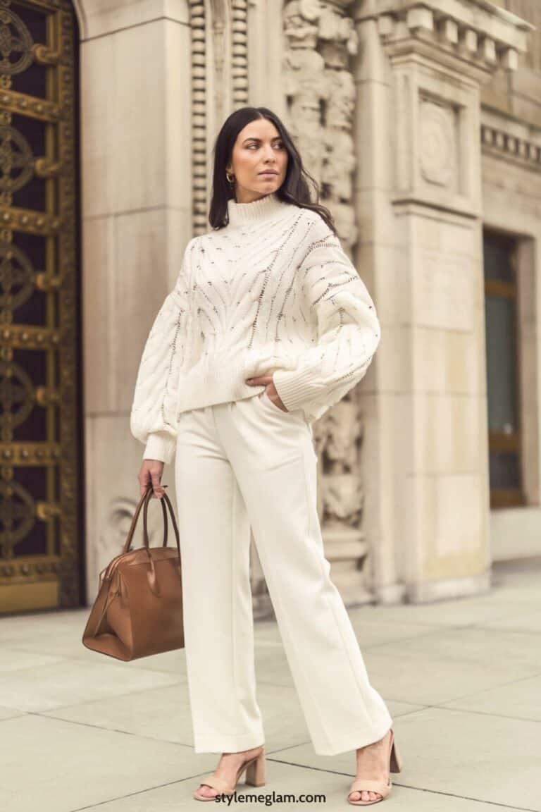 Chic Neutrals: Structured Jacket and Wide-Leg Trousers with Statement Scarf Chic Neutrals: Structured Jacket and Wide-Leg Trousers with Statement Scarf β Old Money Winter Outfits