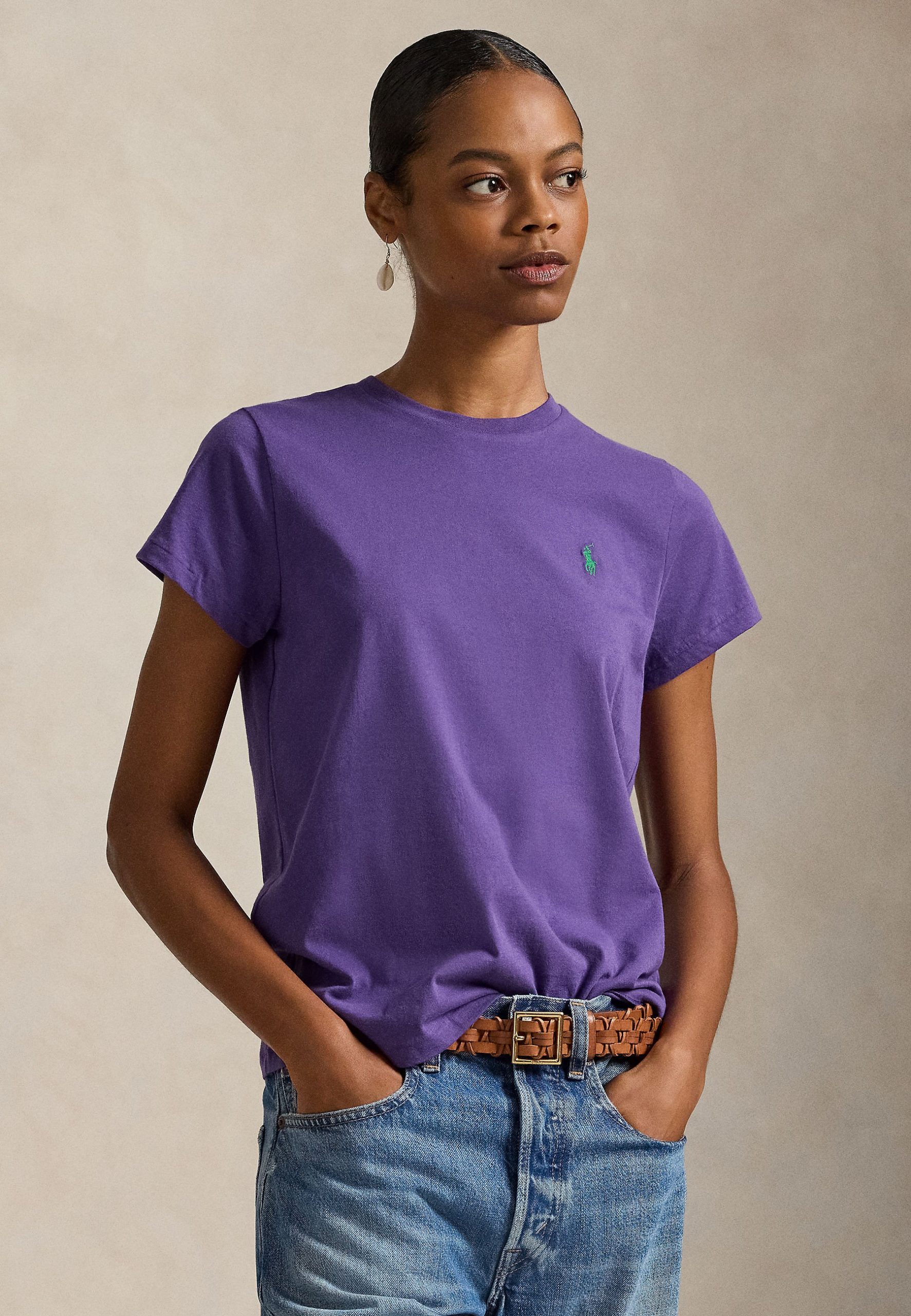 Casual Purple T-Shirt with Embroidered Logo — Royal Purple Outfits