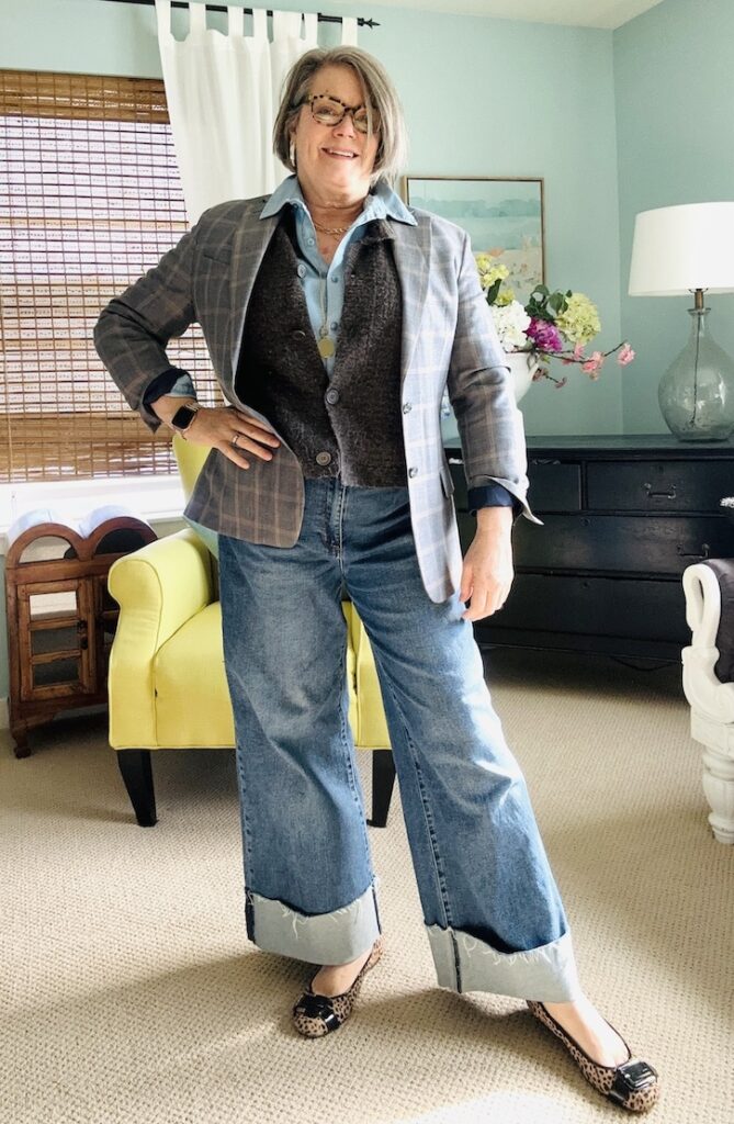 Plaid Blazer with Denim and Leopard Flats Plaid Blazer with Denim and Leopard Flats β Winter Outfits for Women Over 50