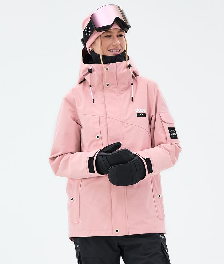 Soft Pink Snowboard Jacket with Black Turtleneck and Accessories Soft Pink Snowboard Jacket with Black Turtleneck and Accessories β Snowboarding Outfits