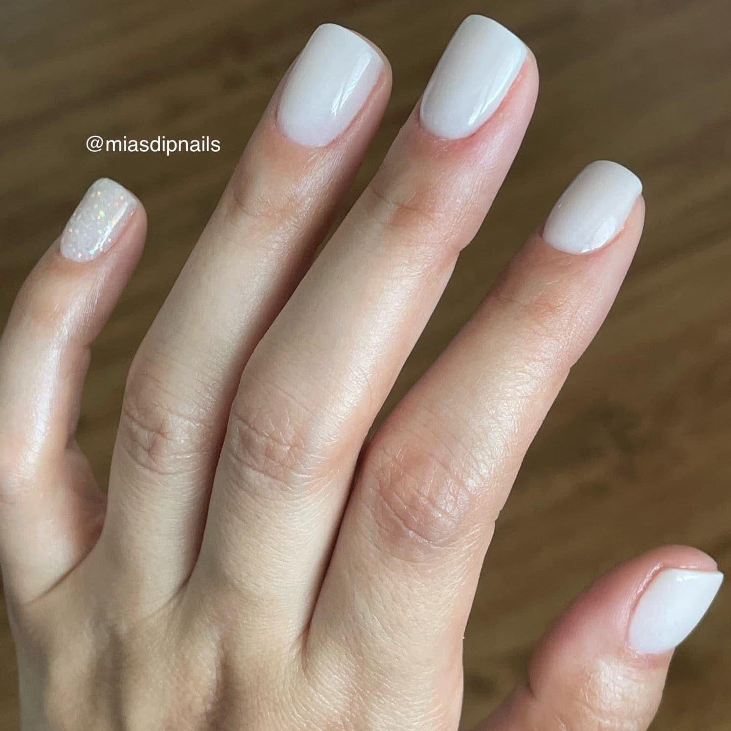 Short Square Milky White with Shimmer Accent Short Square Milky White with Shimmer Accent β Milky White Nails