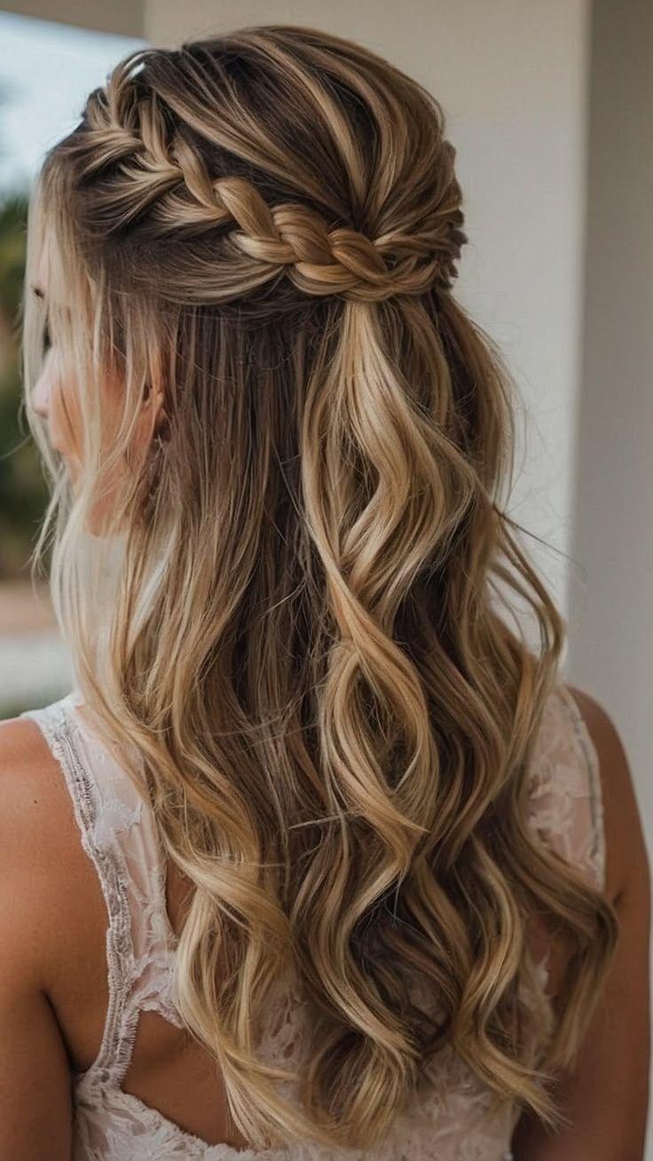 Blonde Braided Crown With Curls — Winter Half Up Half Down Hairstyles