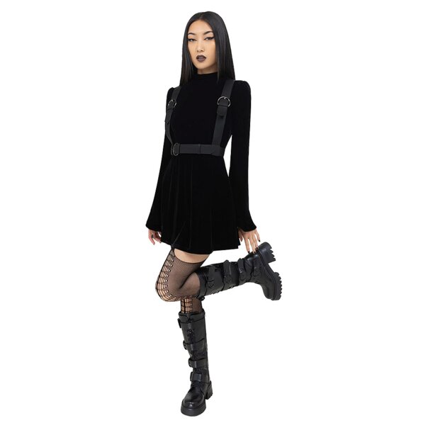Harness Detail Velvet Dress with Platform Boots Harness Detail Velvet Dress with Platform Boots β Baddie Winter Outfits