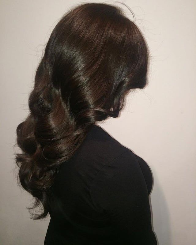 Glossy Dark Chocolate With Side Swept Bangs — Dark Chocolate Brown Hair