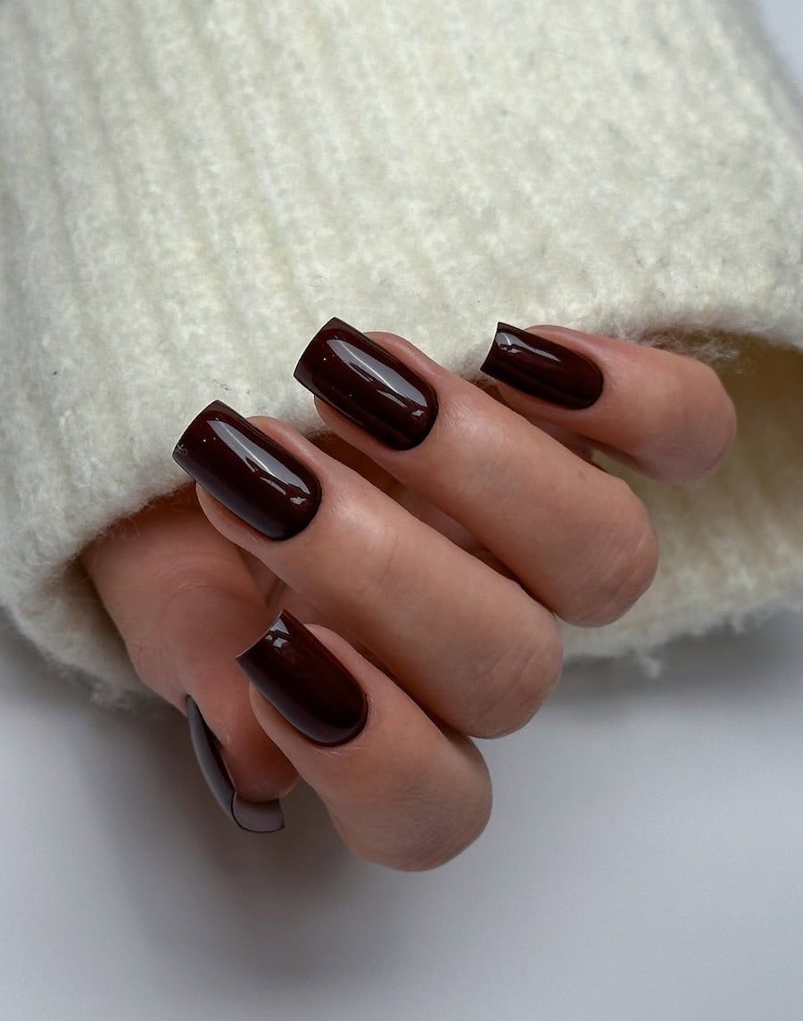 Deep Chocolate Brown Glossy Square Nails Deep Chocolate Brown Glossy Square Nails β Short Winter Acrylic Nails