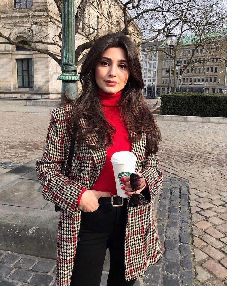 Turtleneck and Plaid Blazer Combination Turtleneck and Plaid Blazer Combination β Preppy Winter Outfits