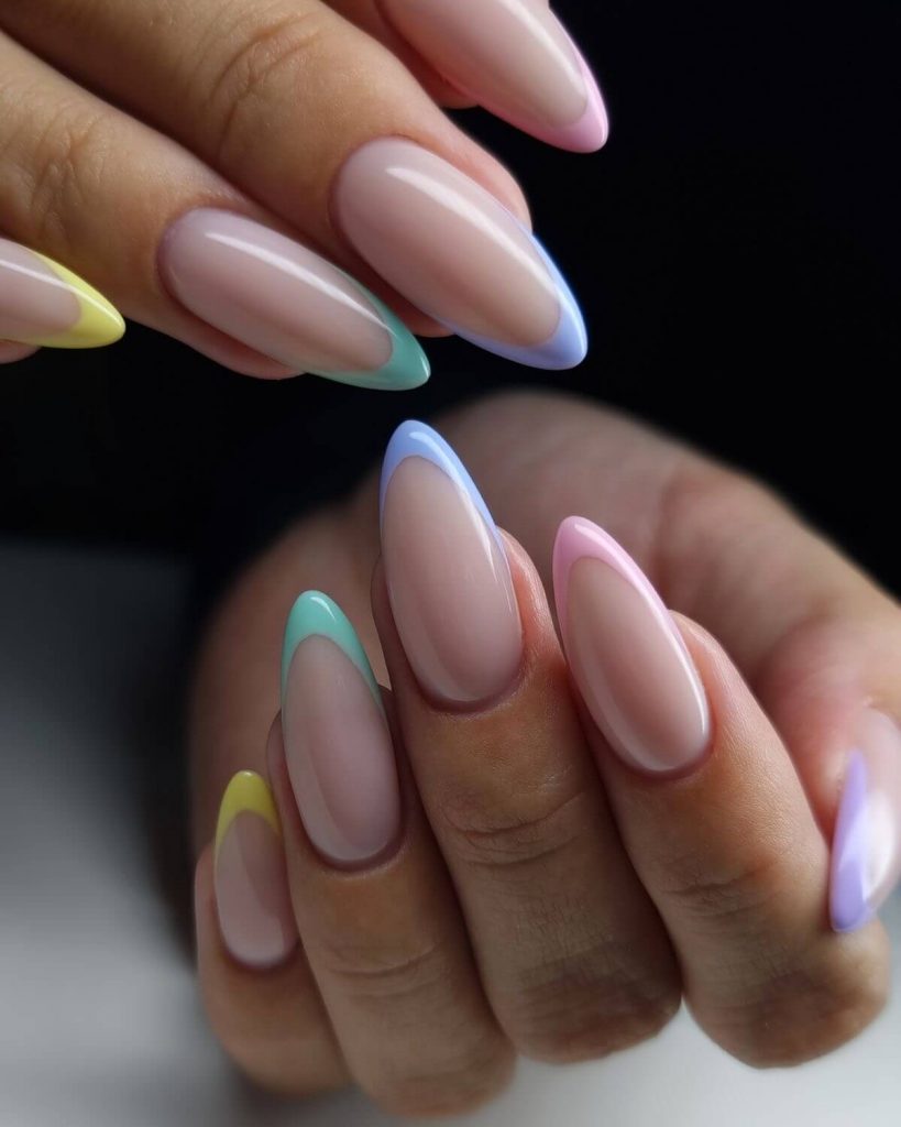 Pastel Multi-Color French Almond Tips Pastel Multi-Color French Almond Tips β Winter French Tip Nails