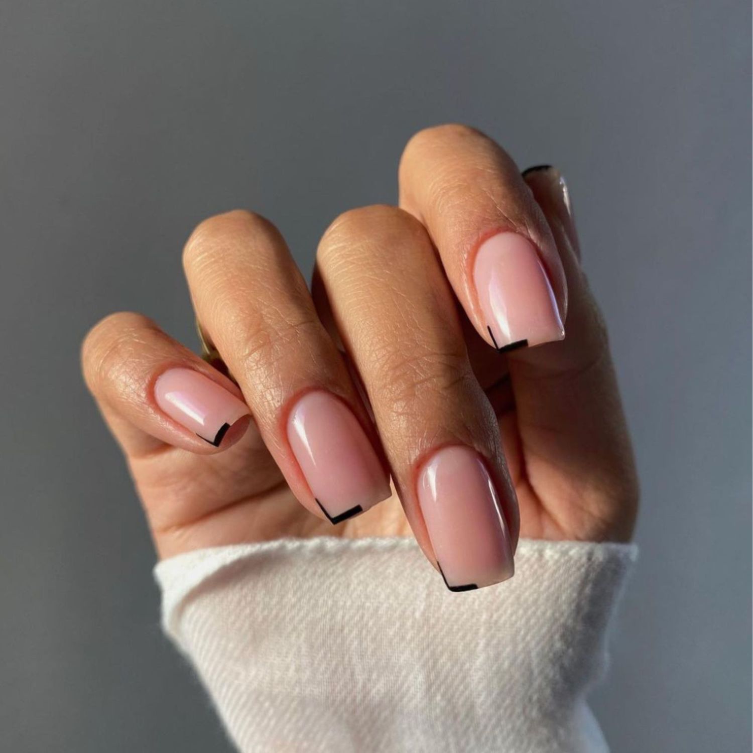 Sheer Pink with Black Base Line Sheer Pink with Black Base Line โ Classy Winter Nails