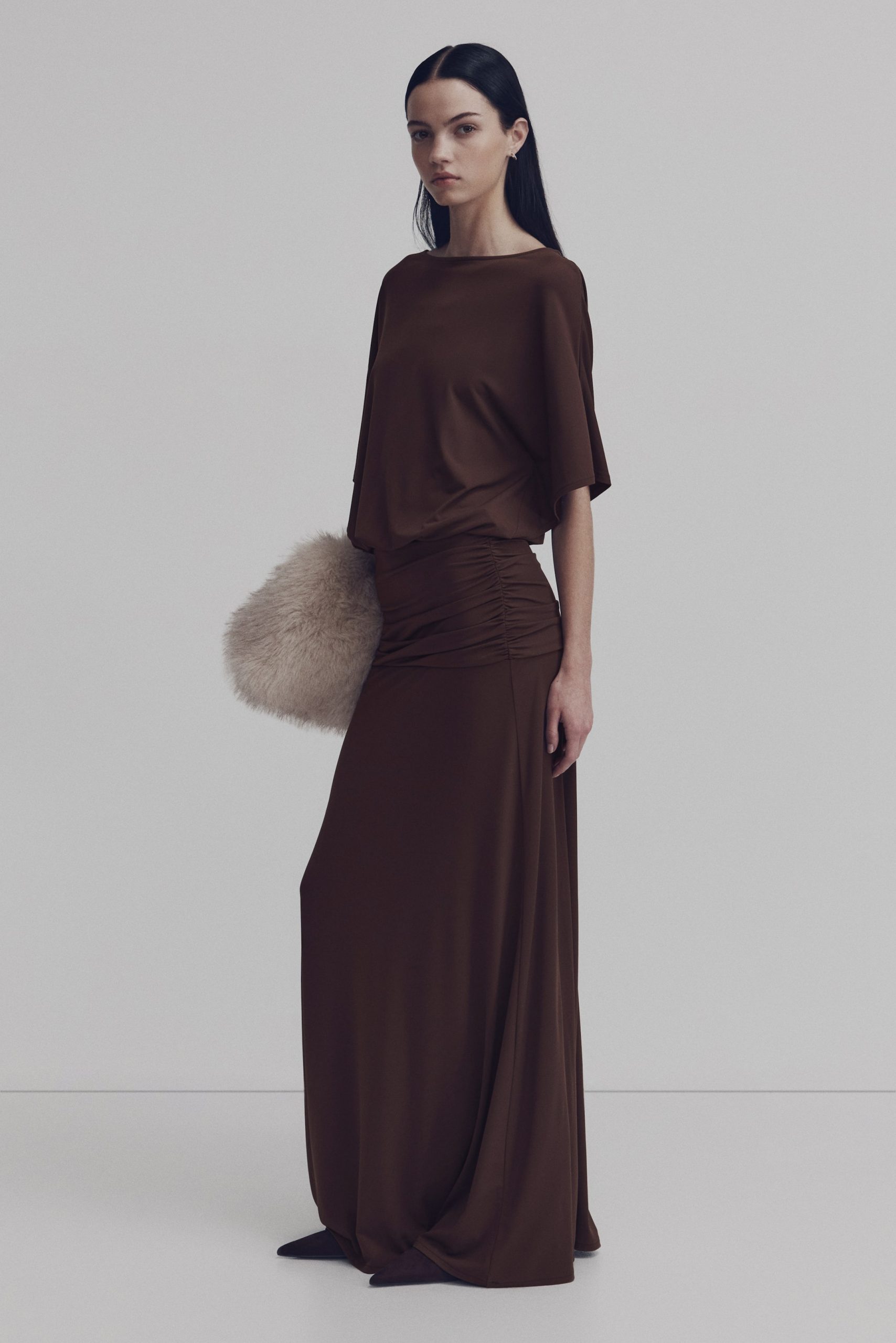 Elegant Chocolate Brown Draped Maxi Dress for Evening Elegant Chocolate Brown Draped Maxi Dress for Evening β Chocolate Brown Outfits