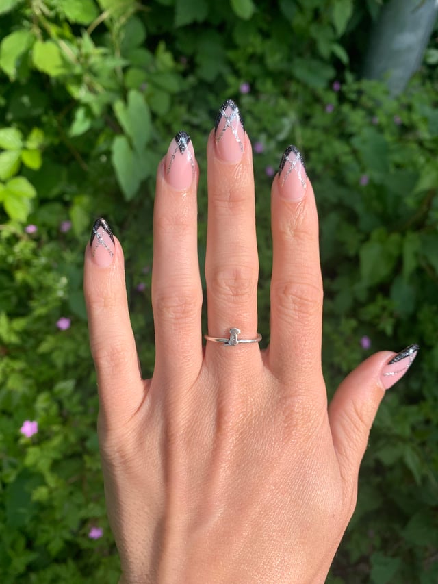 Sheer Pink Geometric Glitter Almond Nails Sheer Pink Geometric Glitter Almond Nails โ Winter Formal Nails