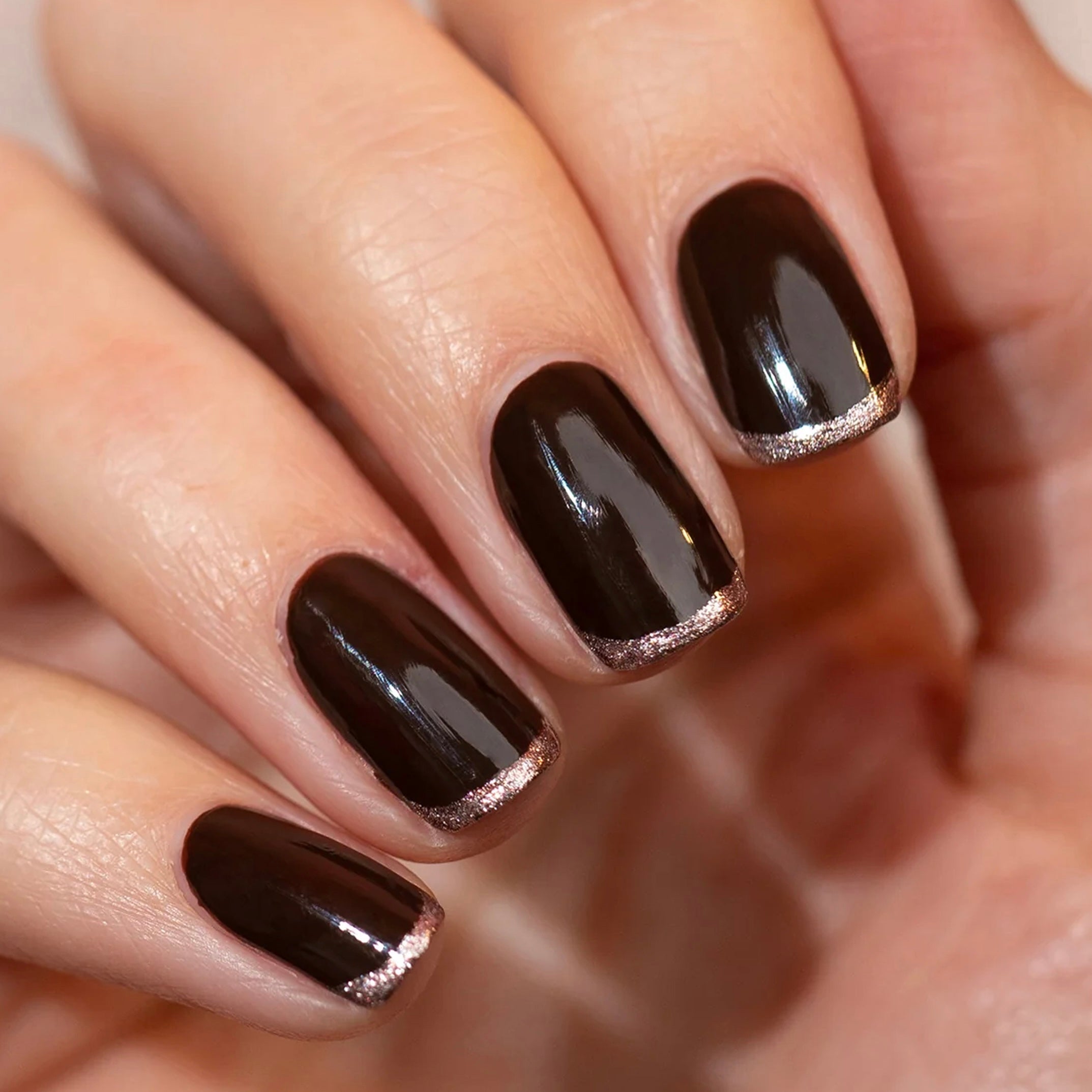 Dark Brown Glitter Line Squoval Nails Dark Brown Glitter Line Squoval Nails β Medium Length Winter Nails
