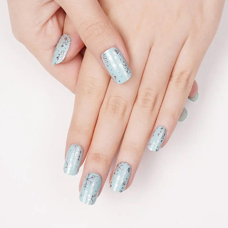 Winter Blue Silver Decal Nails Winter Blue Silver Decal Nails β Simple Christmas Nails 2026