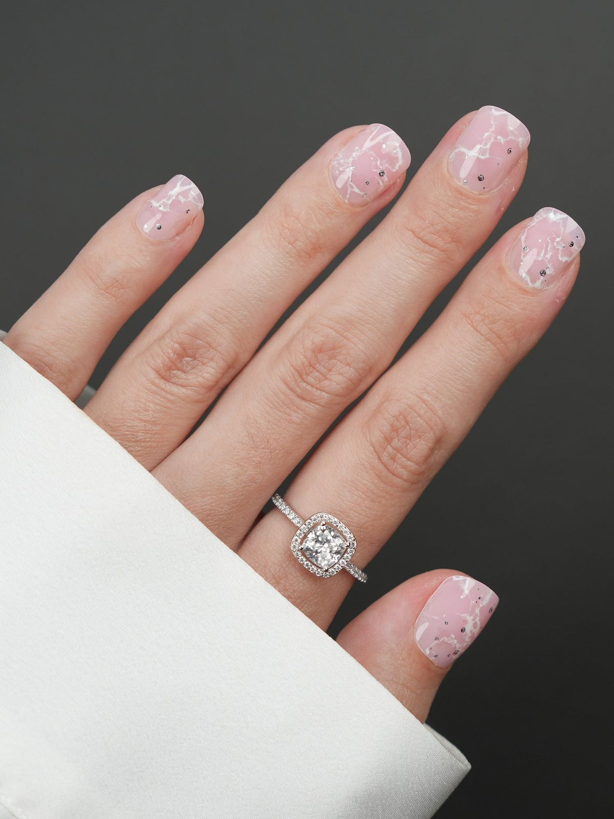 Pale Pink Marble with Silver Sparkle — Winter Marble Nails