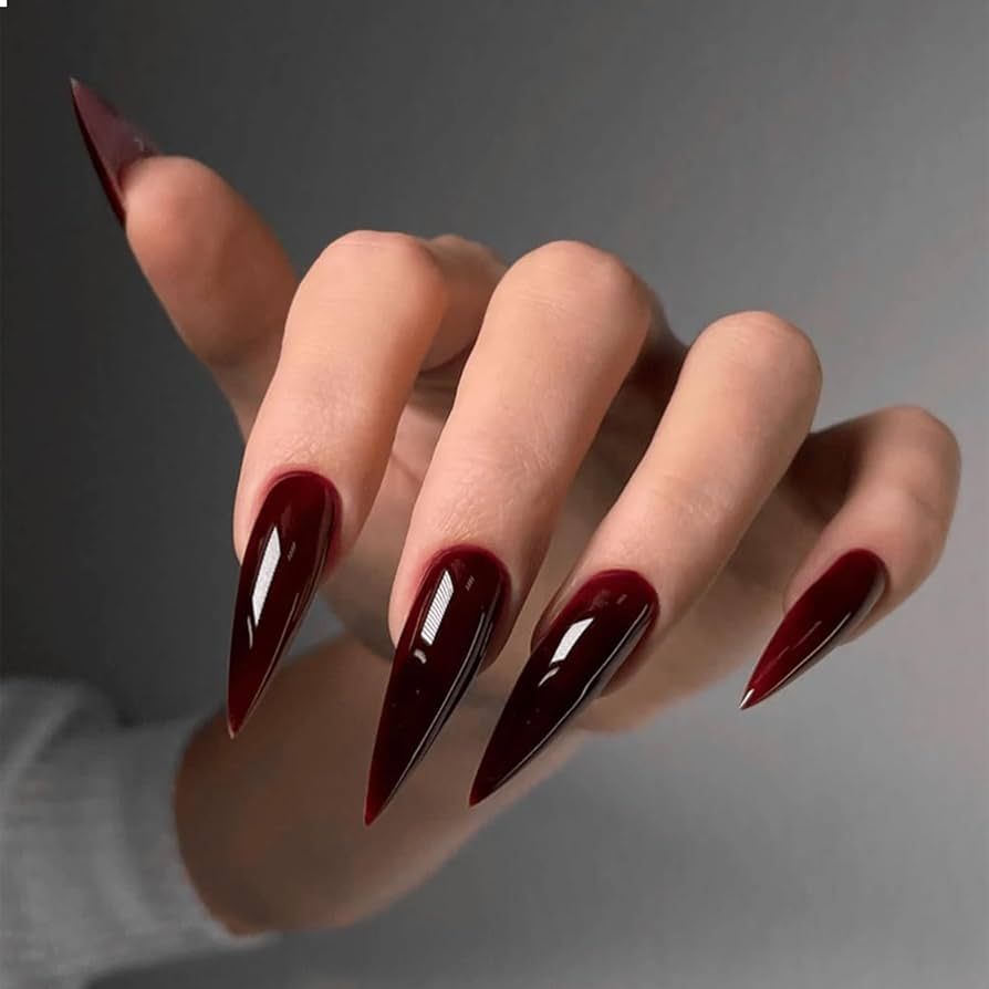 Deep Red Jelly Stiletto Deep Red Jelly Stiletto β Long Winter Nails