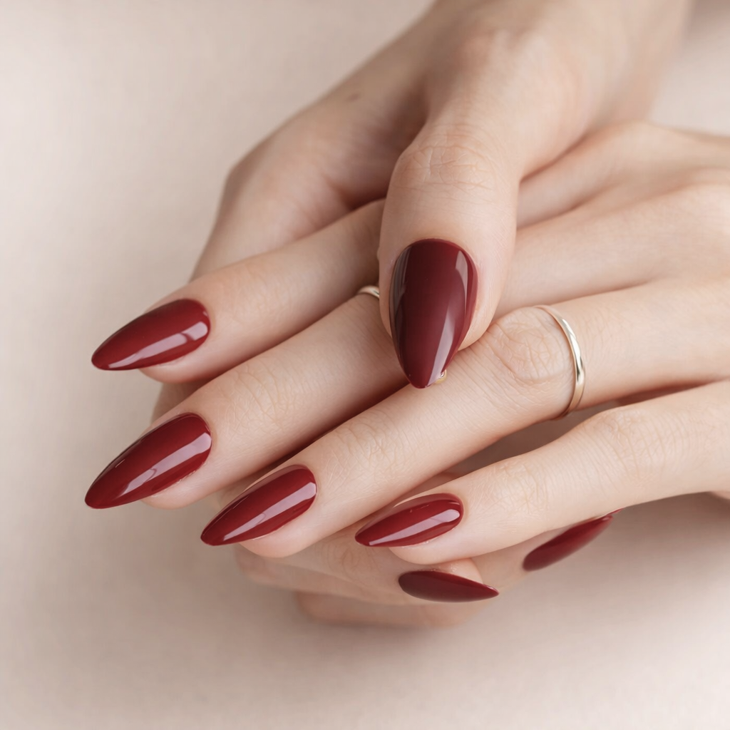 Classic Deep Burgundy Glossy Stilettos Classic Deep Burgundy Glossy Stilettos β Winter Stiletto Nails