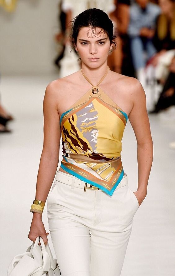 Landscape Scarf as a Halter Top with Tailored Trousers Landscape Scarf as a Halter Top with Tailored Trousers β Scarf Outfits