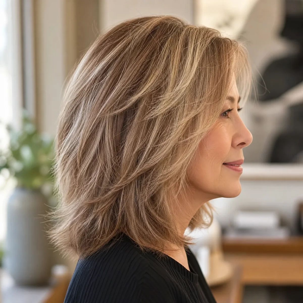 Layered Lob with Blonde Highlights — Winter Hair Colors for Women Over 60