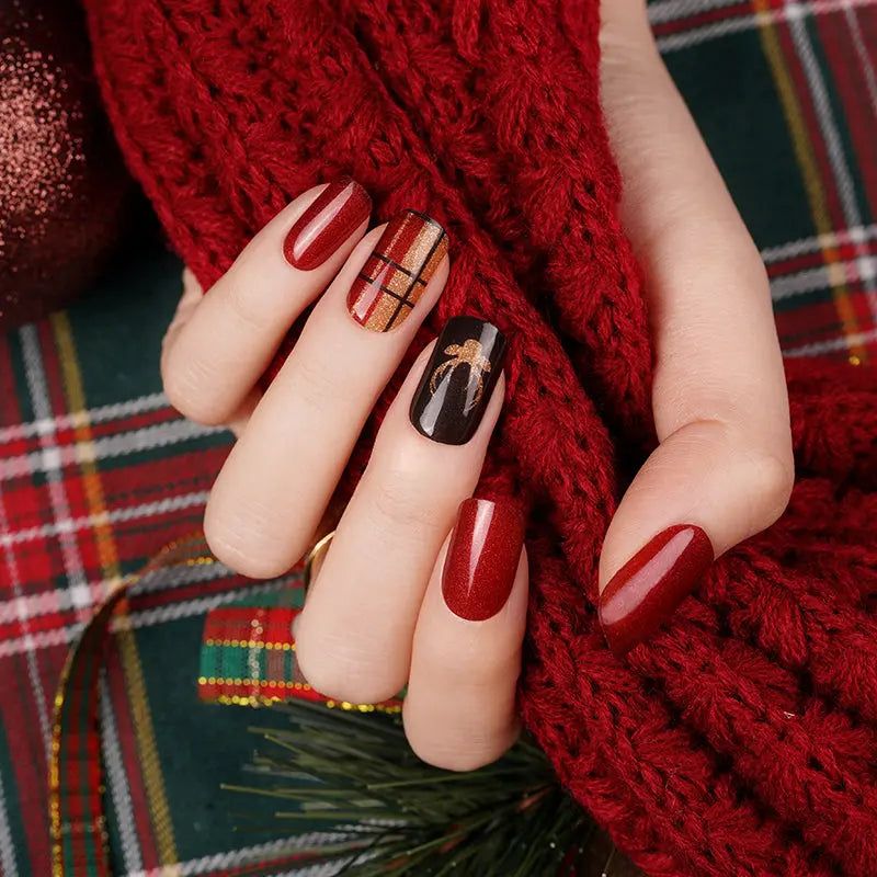 Deep Red Black Gold Brown Visual Idea — Easy Christmas Nails 2026