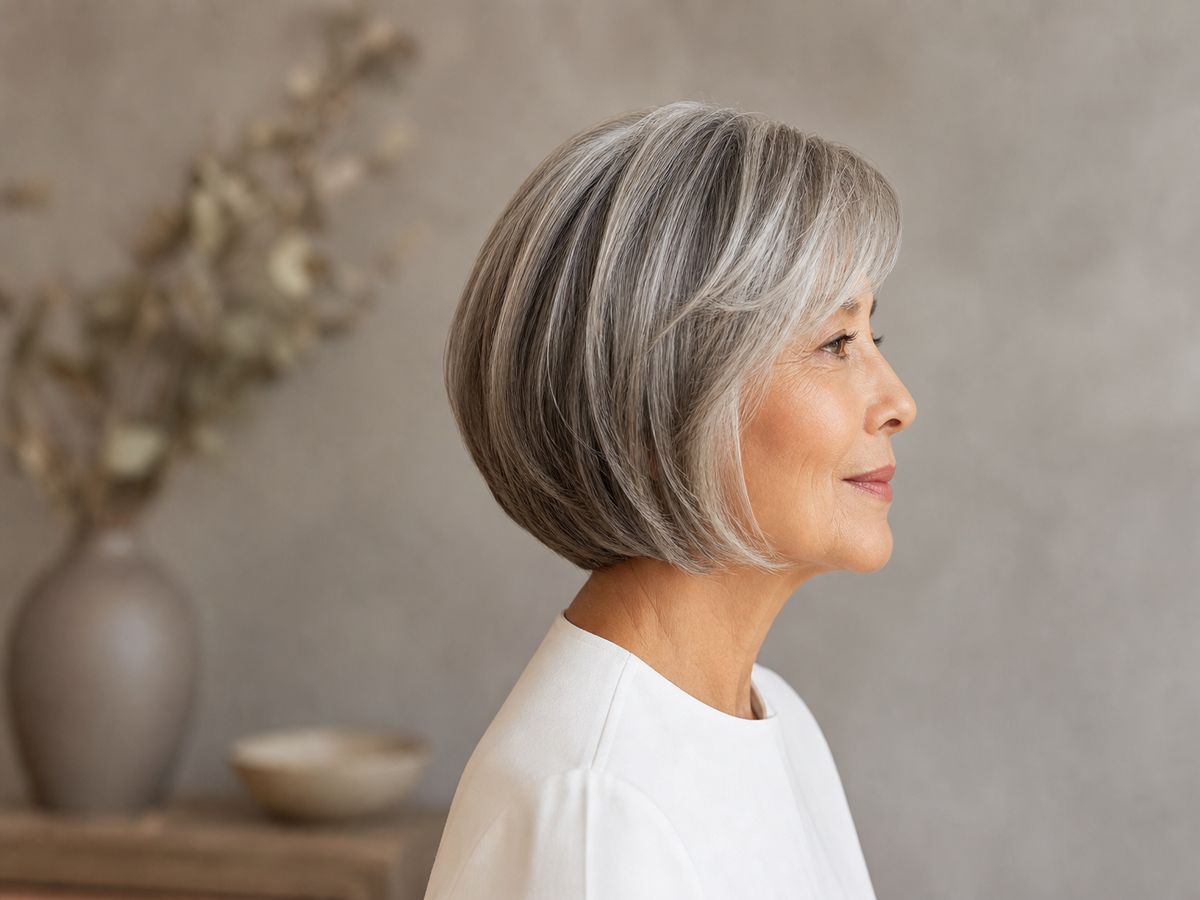 Chin-Length Stacked Bob Chin-Length Stacked Bob β Winter Haircuts for Women Over 70
