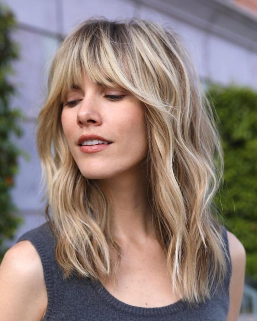 Ash Blonde Shag With Wispy Bangs Ash Blonde Shag With Wispy Bangs β Winter Shoulder Length Hairstyles