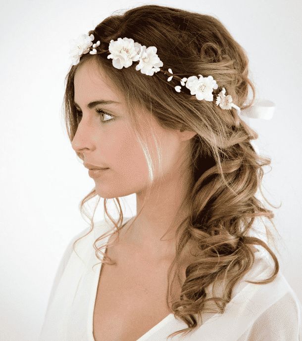 Medium Brown Collarbone Half-Up Curls — Winter Wedding Hairstyles