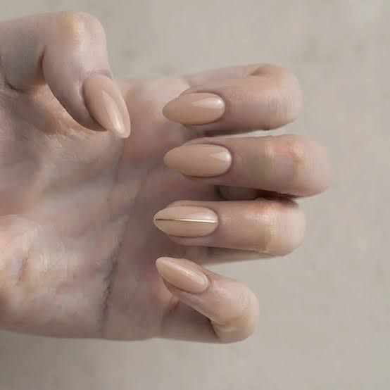 Nude Beige with Thin Gold Line Nude Beige with Thin Gold Line β Clean Girl Winter Nails